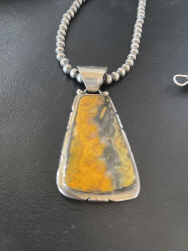 Men's Navajo Pearls Necklace with Bumblebee Jasper Pendant | Sterling Silver | Native American Handmade | 10554