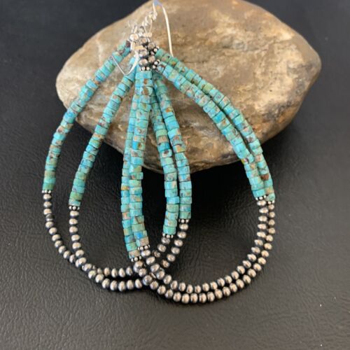 Navajo XL Turquoise Heishi Beads Earrings | Sterling Silver | 4" | 12687