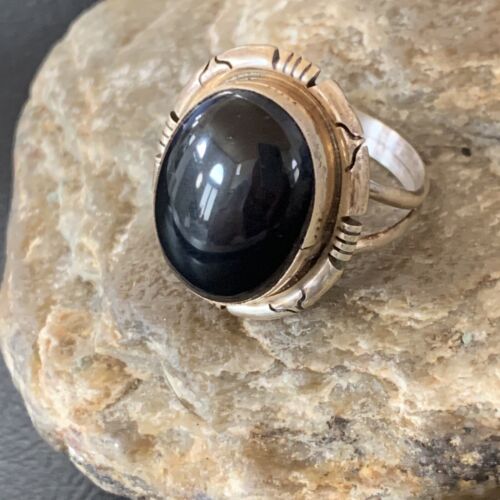 Navajo Black Onyx Ring | Sterling Silver | Sz 10 | Authentic Native American Handmade | 11953