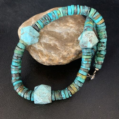 Navajo Turquoise Heishi Spiderweb Necklace | Sterling Silver | 20" | Authentic Native American Handmade | 13893