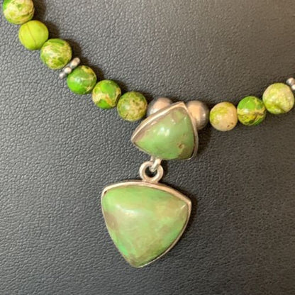 Navajo Green Gaspeite Turquoise Pendant | Sterling Silver | Authentic Native American Handmade | 12360