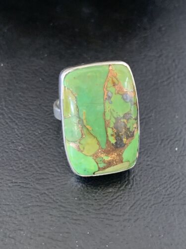 Adjustable Navajo Green Mojave Turquoise Ring | Sterling Silver | Sz 8 | Authentic Native American Handmade | 11791 - Masha USA