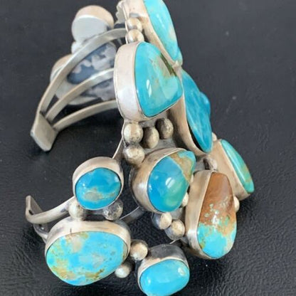 Men's Navajo Blue Royston Turquoise Cuff Bracelet | Sterling Silver | Authentic Native American Handmade | 1070