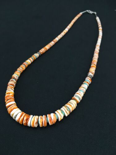 Navajo Spiny Oyster Graduated Necklace | Sterling Silver | Authentic Native American | 21" | 4771