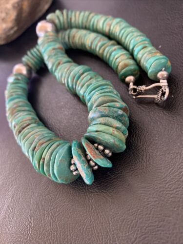 Navajo Green Turquoise Necklace | Graduated Sterling Silver | 19" | Authentic Native American Handmade | 11705 - Masha USA