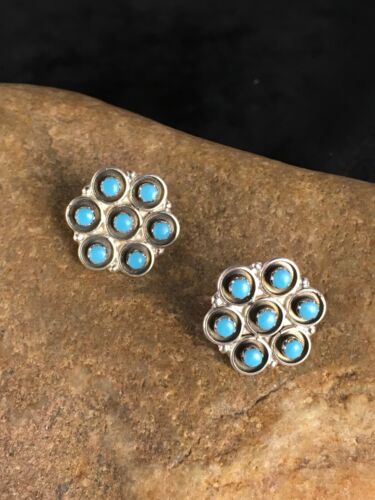 Native American Zuni Turquoise Earrings | Sterling Silver | Old Pawn | 8778