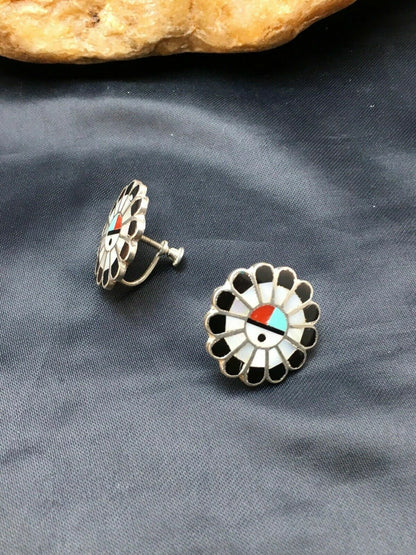 Zuni Native American Inlay Turquoise Squash Blossom Necklace Set | Sterling Silver | 2520