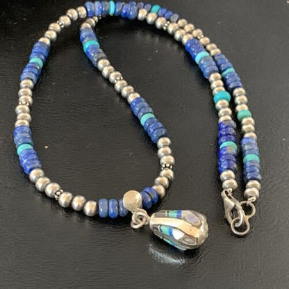 Navajo Men's Pendant | Blue Lapis Turquoise Opal Inlay | Sterling Silver Necklace | 22" | 13359