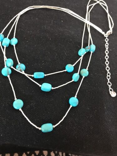 Turquoise Liquid Heishi 3 Strand Necklace | Graduated Sterling Tube | Authentic Native American Handmade | 3695