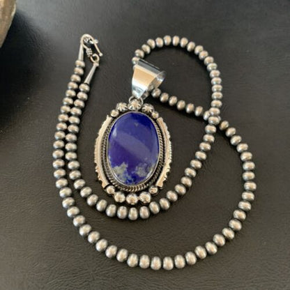 Native American Navajo Blue Lapis Pendant Necklace | Sterling Silver | Authentic Handmade | 11679 - Masha USA