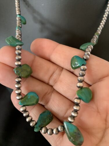 Navajo Green Turquoise Necklace | Sterling Silver | 19" | Authentic Native American Handmade | 12917 - Masha USA