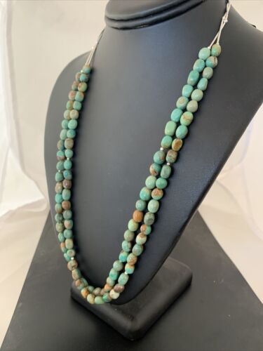 Navajo Sterling Silver Heishi Green Turquoise 2 Strand Bead Necklace | Authentic Native American Handmade | 00871