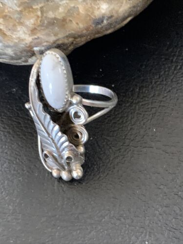 Navajo White Buffalo Turquoise Ring | Sterling Silver | Sz 9 | Authentic Native American Handmade | 12187