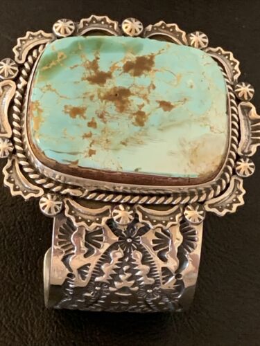Native American Men's Navajo Royston Turquoise Cuff Bracelet | Sterling Silver | 1414