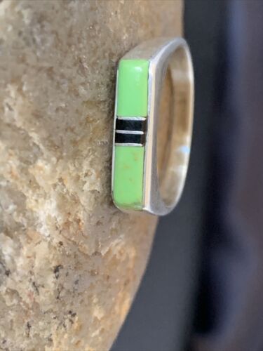 Native American Women's Navajo Green Gaspiete Onyx Inlay Ring | Sz 6.5 | 11154