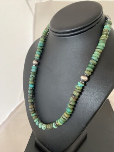 Southwestern Navajo Green Turquoise Bead Necklace | Sterling Silver | 20" | Authentic Native American Handmade | 2001