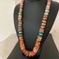 Navajo Pearls, Orange Spiny Oyster & Turquoise Necklace | Sterling Silver | Authentic Native American | 24"