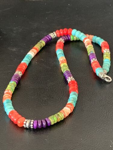 Multi-Color Turquoise Necklace | Sterling Silver | 21" | Authentic Native American Handmade | 13213 - Masha USA