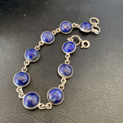 Minimalist Navajo Blue Lapis Lazuli Link Bracelet | Sterling Silver | 7.5" | 12655