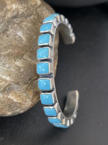 Sleeping Beauty Blue Turquoise Cuff Bracelet |  Sterling Silver | Authentic Native American Handmade | 1558