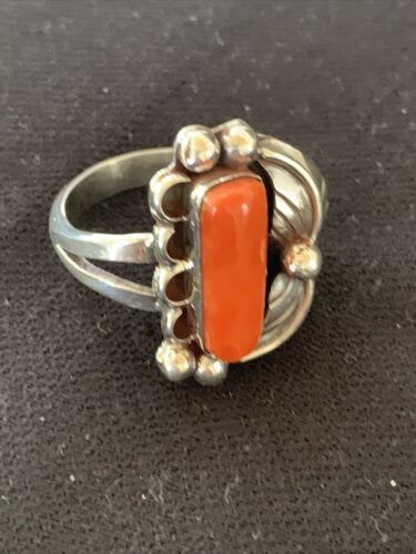 Navajo Red Coral Ring | Sterling Silver | Sz 9.5 | Authentic Native American Handmade | 01300