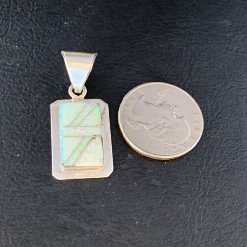 Navajo Sterling Silver White Pink Faux Opal Inlay Pendant | 1.5" | Authentic Native American Handmade | 13555