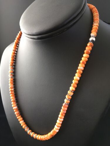 Navajo Graduated Spiny Oyster Necklace | Sterling Silver | 18" | Authentic Native American Handmade | 1775