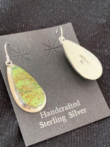 Native American Women's Navajo Green Gaspeite Earrings | Sterling Silver | 396