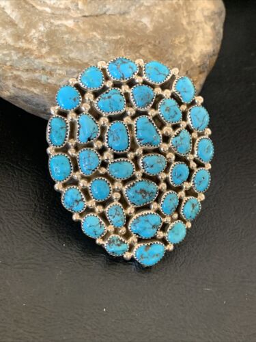 Navajo Kingman Turquoise Cluster Ring | Authentic Native American Sterling Silver | Multi-Stone | Sz 7 | 12227