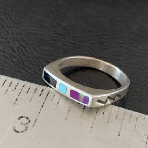 Navajo Blue Lapis Turquoise Purple Spiny Oyster Inlay Ring | Sz 7 | Authentic Native American Handmade | 11141