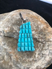 Navajo Blue Turquoise Corn Inlay Pendant | Sterling Silver | Authentic Native American Handmade | 13315