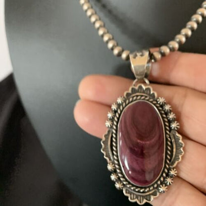 Navajo Purple Spiny Oyster Necklace Pendant | Sterling Silver | Authentic Native American Handmade | 11302