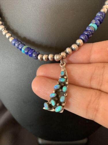 Navajo Men's Pendant | Blue Lapis Turquoise Opal Inlay | Sterling Silver Necklace | 22" | 13388