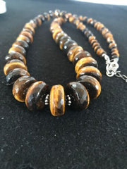 Navajo Tigers Eye & Picture Jasper Graduated Necklace | Sterling Silver | Authentic Native American | 26" | 1121