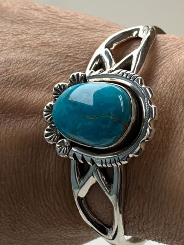 Southwestern Navajo Turquoise Cuff Bracelet | Sterling Silver | Authentic Native American Handmade | 4756 - Masha USA