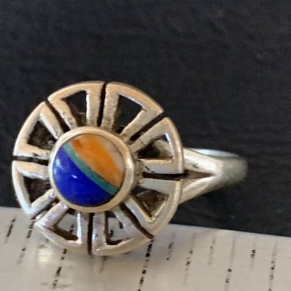 Southwestern Women's Navajo Blue Turquoise Spiny Lapis Inlay Ring | Sz 6 | 11184 - Masha USA