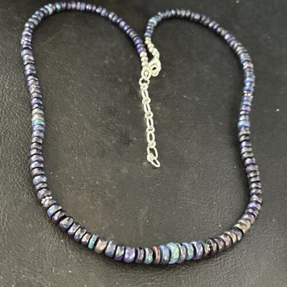Native American Blue Opal Necklace | Sterling Silver | Navajo Handmade | 18" | 14534