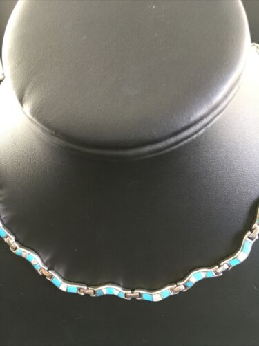 Navajo Sterling Silver Necklace | Spiderweb Turquoise Opal Inlay Pendant | 16" | 10251