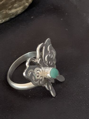 Navajo Blue Turquoise Butterfly Ring | Sterling Silver | Sz Adj 7 | Authentic Native American Handmade | 10676