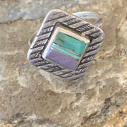 Navajo Green Turquoise Sugilite Inlay Ring | Sz 7 | Sterling Silver | Authentic Native American Handmade | 11287