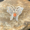 Navajo Orange Spiny Oyster Butterfly Ring | Sterling Silver | Sz Adj 8 | Authentic Native American Handmade | 10351