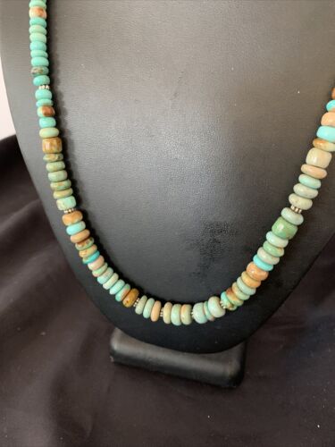 Navajo Pearls Royston Bead | Green Turquoise Necklace | Sterling Silver | 26" | Authentic Native American Handmade | 12533