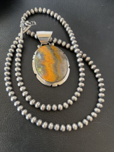 Navajo Pearls Sterling Silver Bumblebee Jasper Necklace Pendant | 18" | Handmade Southwestern Jewelry | 10550