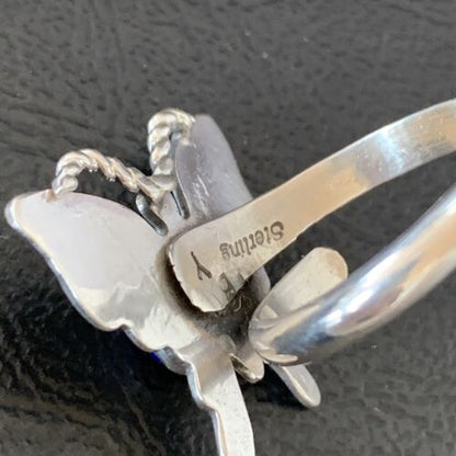 Navajo Navy Blue Lapis Butterfly Ring | Sterling Silver | Sz Adj 8 | Authentic Native American Handmade | 10352