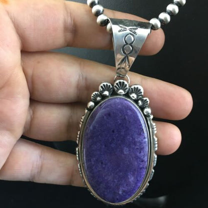 Navajo Purple Charoite Pendant Necklace | Sterling Silver | Authentic Native American Handmade | 10085