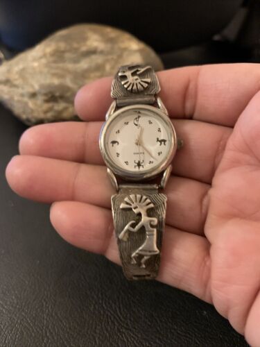 Authentic Native American Navajo Sterling Silver Watch Tips | Old Pawn Kokopelli Design | 1448