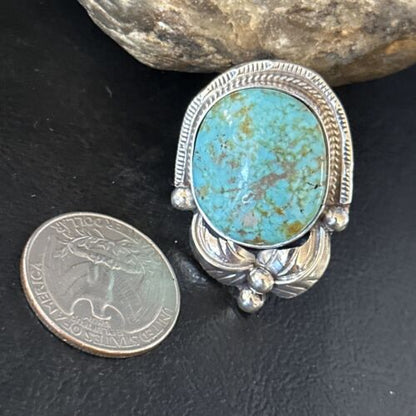 Navajo Blue Turquoise #8 Ring | Sterling Silver | Sz 8.5 | Authentic Native American Handmade | 14283