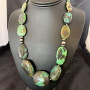 Navajo Sterling Silver Graduated Green Nugget Turquoise Necklace | Authentic Native American | 21" | 10724