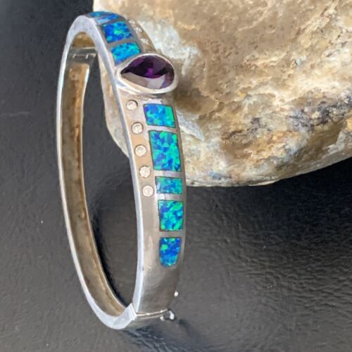 Southwestern Navajo Blue Opal Amethyst Bracelet | Sterling Silver | 7" | 13122