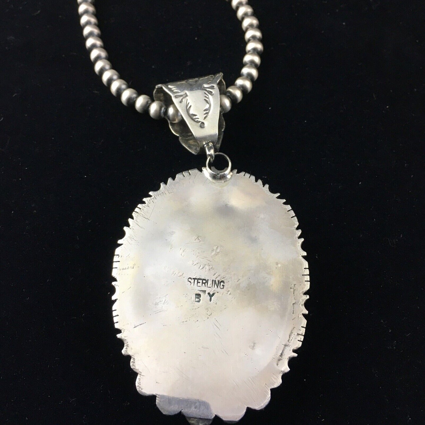Native American Men's Navajo Pearls Necklace Pendant | Sterling Silver Blue Lapis | 10118